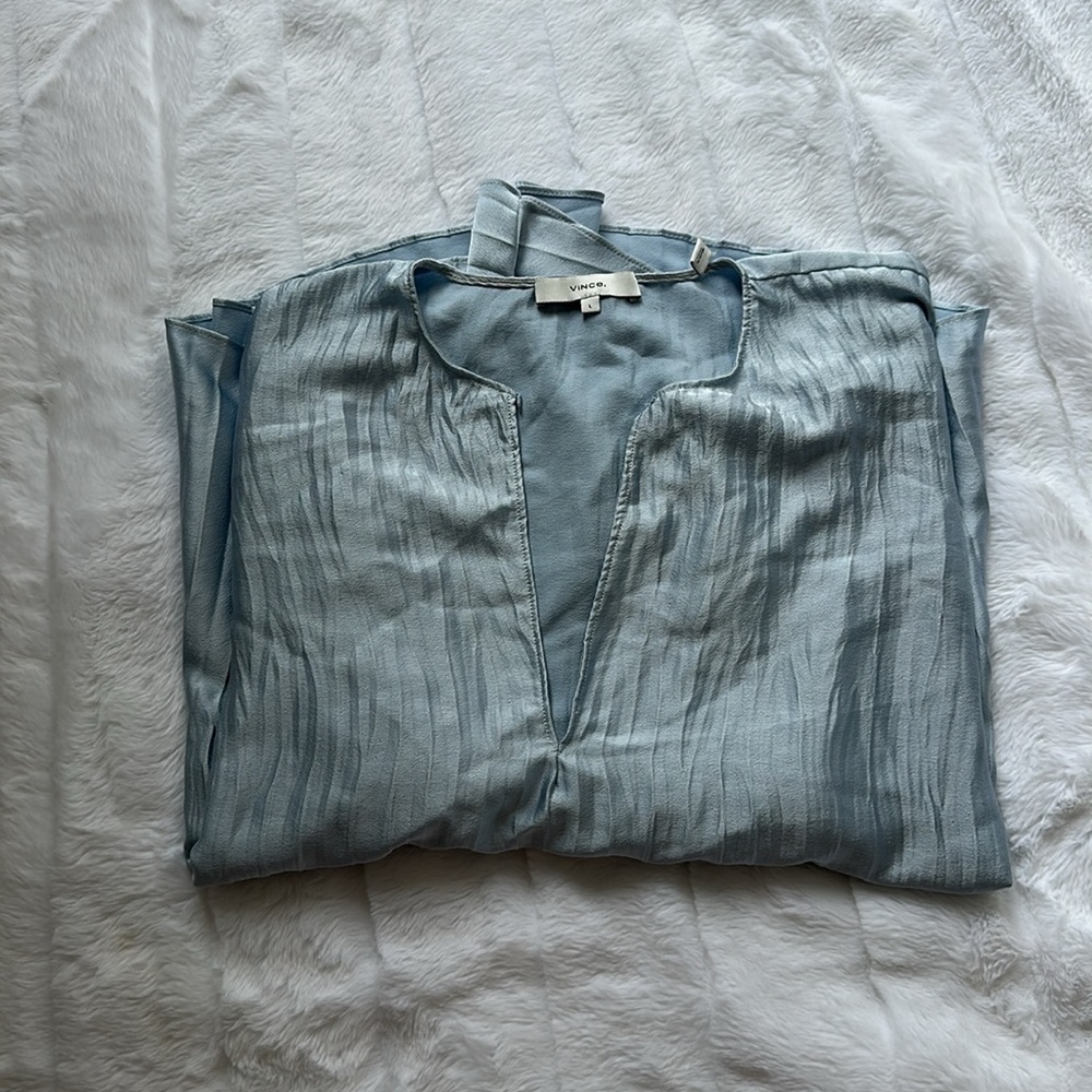 - Vince Long Sleeve Pleated V-Neck Blouse - Picture 3 of 7
